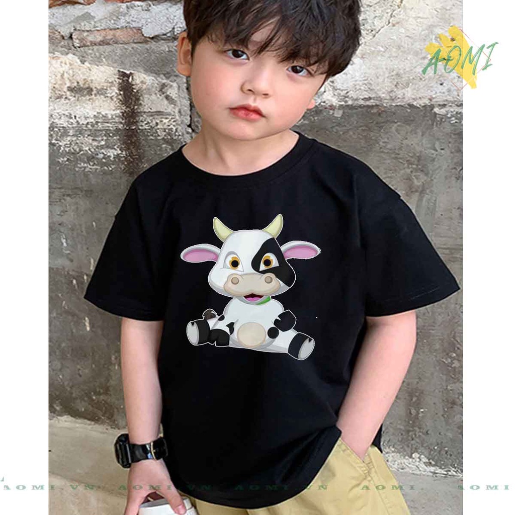 ÁO THUN bò sữa milk UNISEX PHÔNG ĐEN TAY NGẮN NAM NỮ GIA ĐÌNH CẶP ĐÔI SIZE TRẺ EM BÉ TRAI GÁI AOMIVN