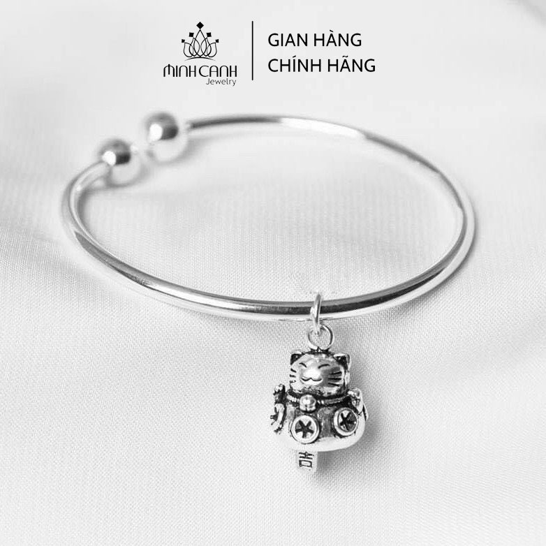 Kiềng Tay Bạc Dạng Hở Mix Mèo Thần Tài Và Chuông - Minh Canh Jewelry