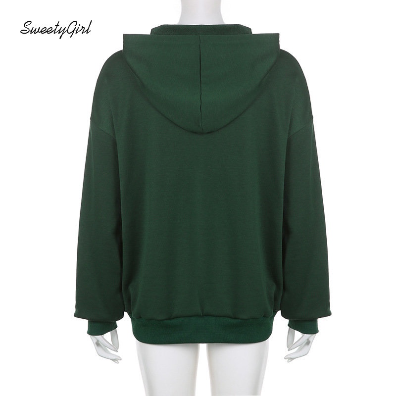 Áo Hoodie Dáng Rộng Tay Dài Khoét Lỗ In Chữ Màu Xanh Lá Thời Trang 2022 Cho Nữ