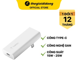 Adapter sạc Type C PD 20W GaN Belkin WCH009 Trắng