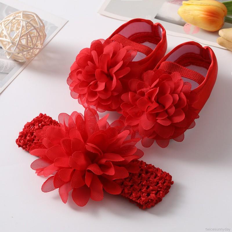 Bộ 2 món gồm giày đế mềm và băng đô đính nơ thắt nút kiểu công chúa dành cho bé gái từ 0-18 tháng tuổi
