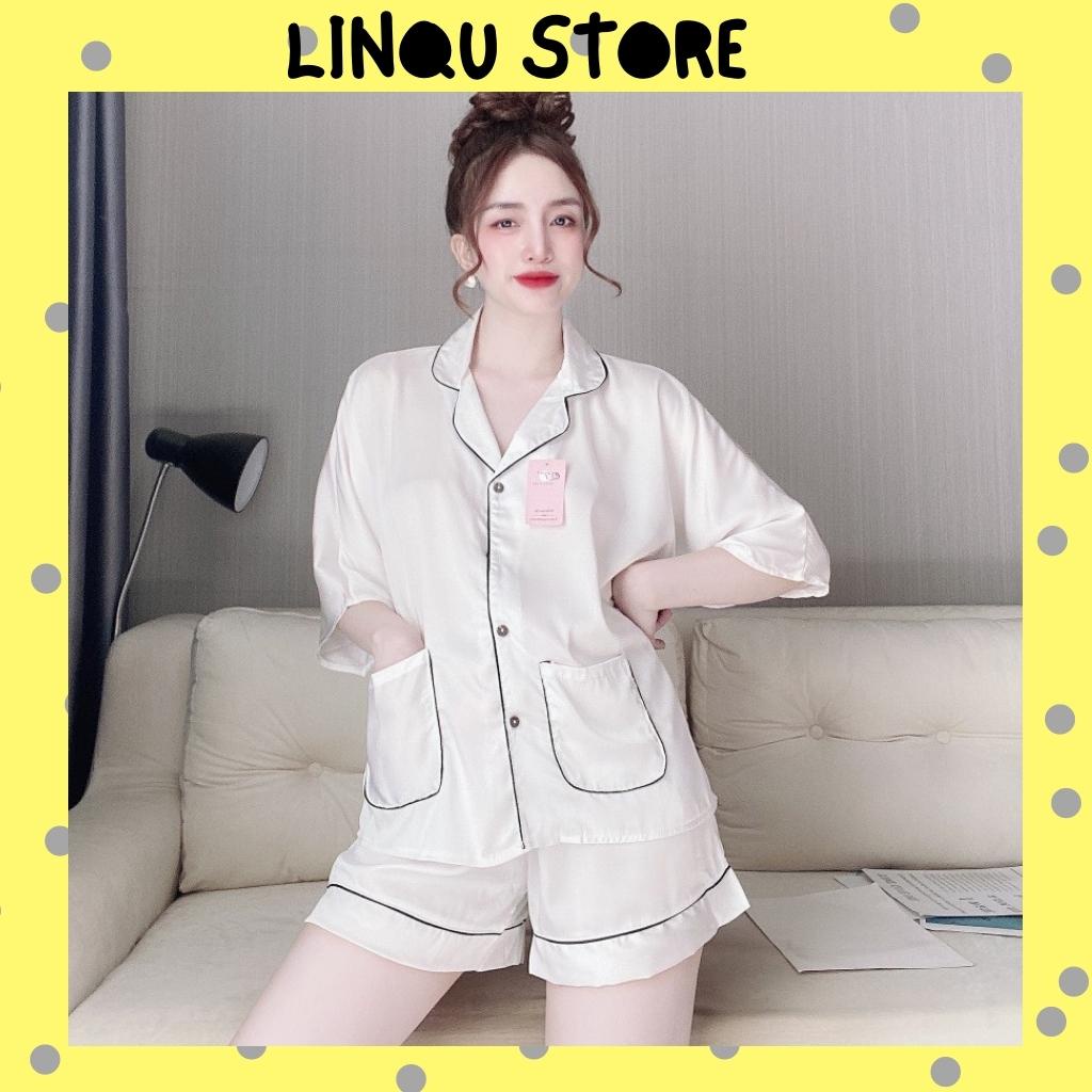 Đồ Bộ Pijama Cộc Tay Lụa Latin Mềm Mát, Đồ Bộ Mặc Nhà Quần Đùi Freesize - Linqu Sleepwear