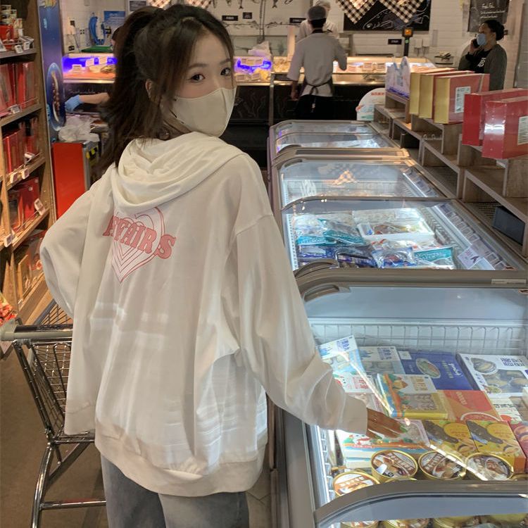 Áo Hoodie Tay Dài Dáng Rộng Có Khóa Kéo In Họa Tiết Thời Trang Mùa Thu Cho Nữ