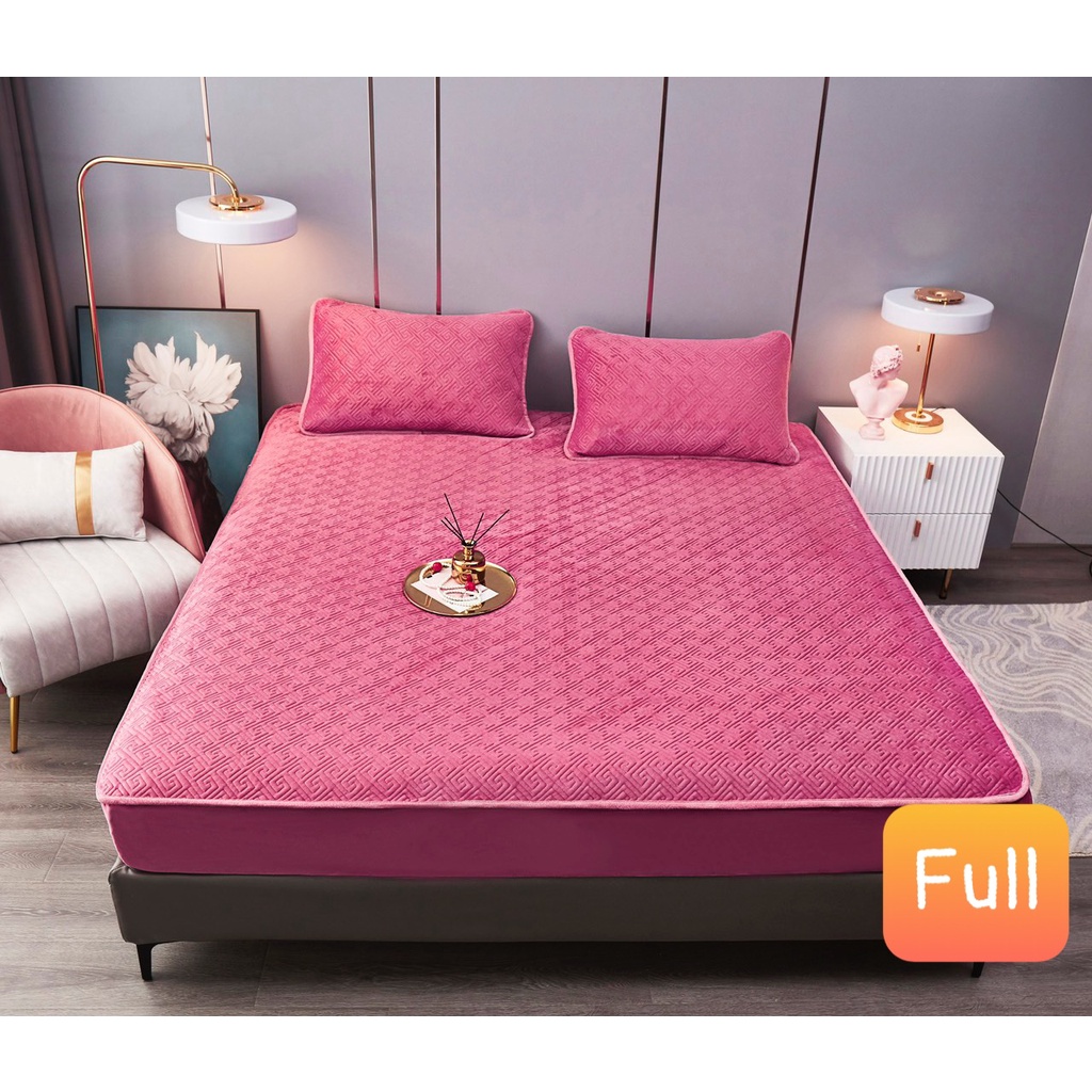 Bộ Ga Gối Trần Bông Nỉ Nhung Hoạ tiết chữ Vạn cao cấp, thảm ga nỉ nhung dùng mùa đông ấm áp - kích thước 1m6; 1m8; 2m2