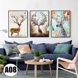 Tranh treo tường canvas hình hươu decor trang trí phòng khách, phòng ngủ đẹp nhất - Combo 3 bức