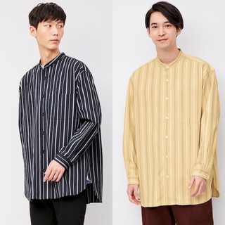 Áo sơ mi nam dài tay cổ tàu kẻ sọc dọc dòng oversize thời trang của GU - Nhật