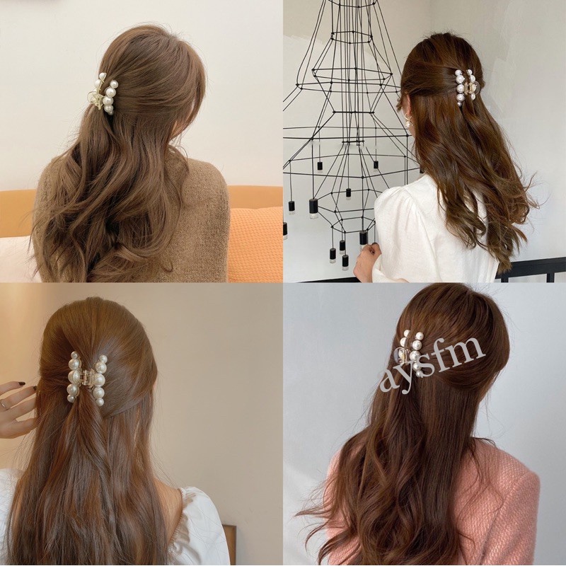 Kẹp tóc đính ngọc trai giả phong cách Hàn Quốc