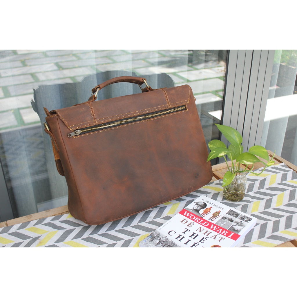 Cặp da công sở - Da bò thật - Da sáp ngựa điên Buffalo leather BF105 -Thời trang Nam