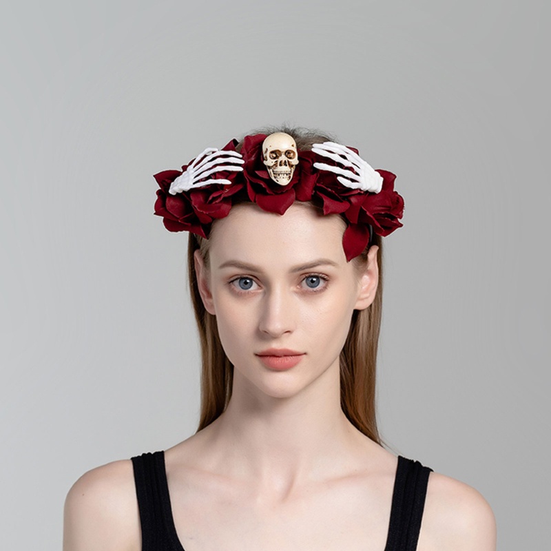 Băng Đô Cài Tóc 10MK Hình Đầu Lâu Hoa Hồng Vương Miện Hóa Trang Halloween