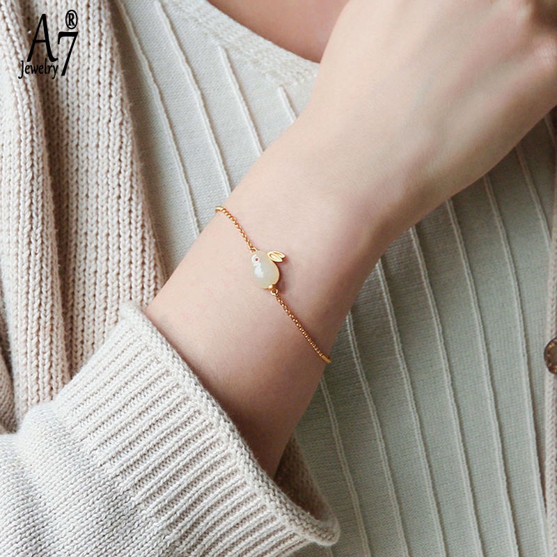 Vòng Tay Mạ Bạc 925 Đính Đá Ngọc Bích Hình Động Vật Dễ Thương A7 S925