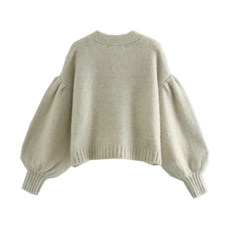 Áo khoác cardigan Pure Cube dệt kim tay phồng phối nơ đính kim cương nhân tạo phong cách thu đông dành cho nữ