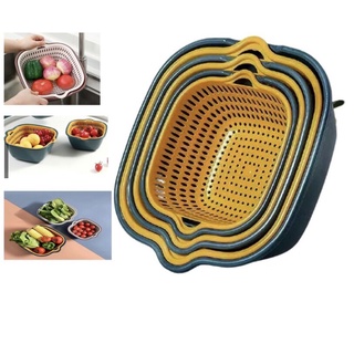 Set rổ 6 món , bộ rổ nhựa kèm chậu,combo 6 món rổ nhựa tiện lợi ráo nước 2in1