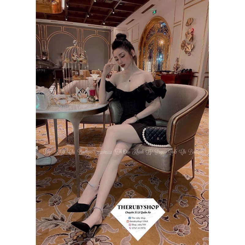 Đầm trễ vai quế chi