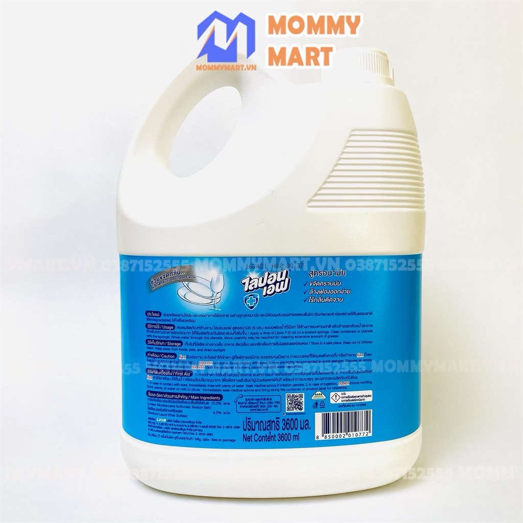 Nước Rửa Bát Thái Lan Lipon Can 3600ml Mẫu mới, Nước rửa chén không mùi an toàn số 1 Mommymart