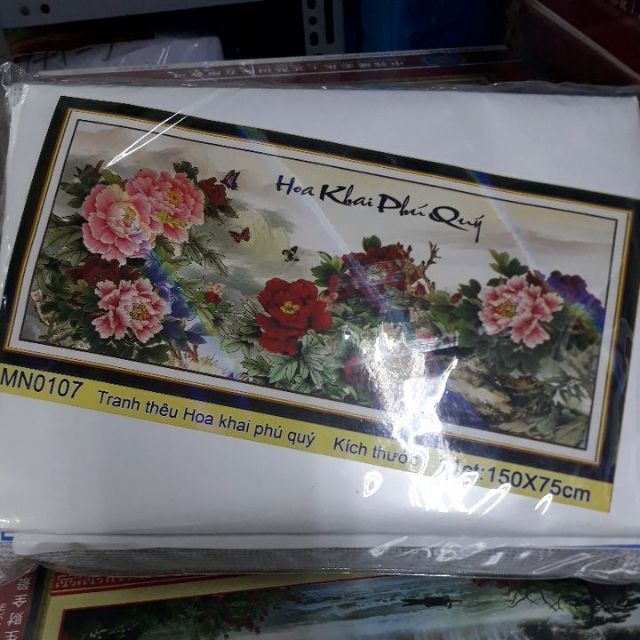 Tranh thêu kín chữ thập Hoa khai phú quý MN0107 (150x75)cm