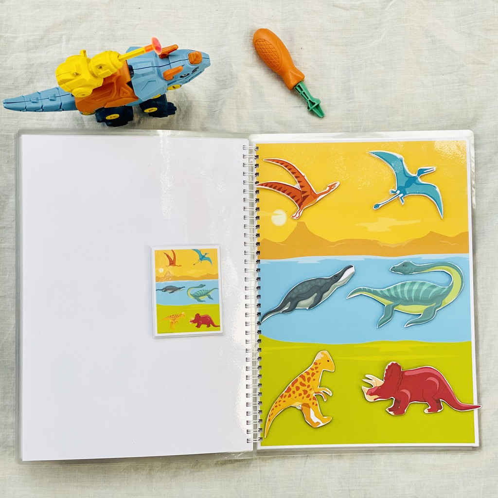 ( Giáo Dục Sớm Montessori ) Busy Book - Học Liệu Bóc Dán Khủng Long