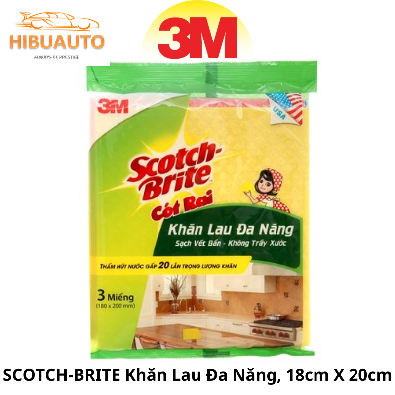 Khăn Lau Đa Năng 3M SCOTCH-BRITE 18cm X 20cm XA010911148, sạch vết bẩn, Không gây trầy xước bề mặt cần lau