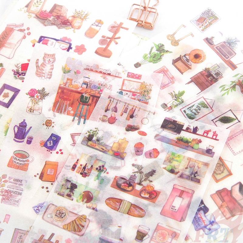 &gt; Ready Stock &lt; ❉ Pink Life Giấy và decal dán tường ❉6Sheet/set DIY Diary Scrapbooking Decals Stickers