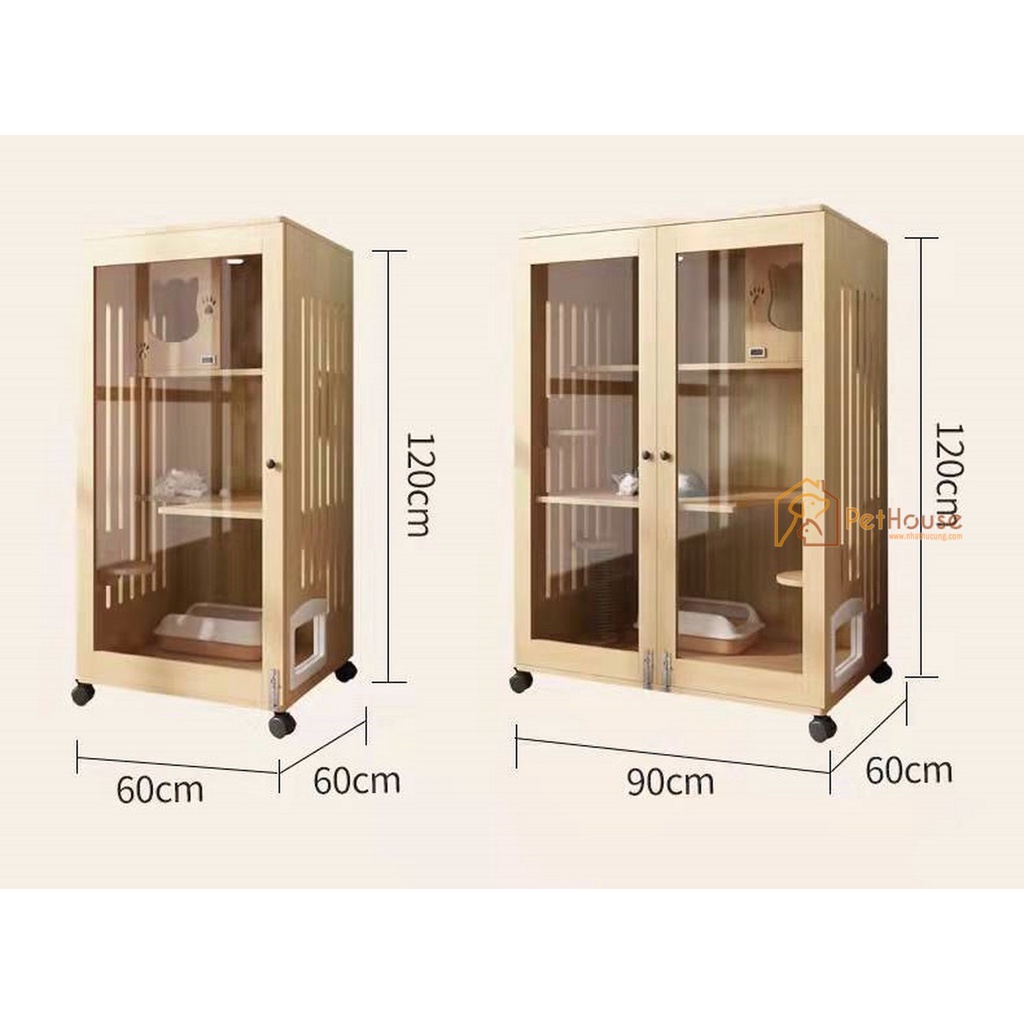 Nhà mèo 3 tầng loại lớn đa chức năng gỗ thông tự nhiên sx pethouse