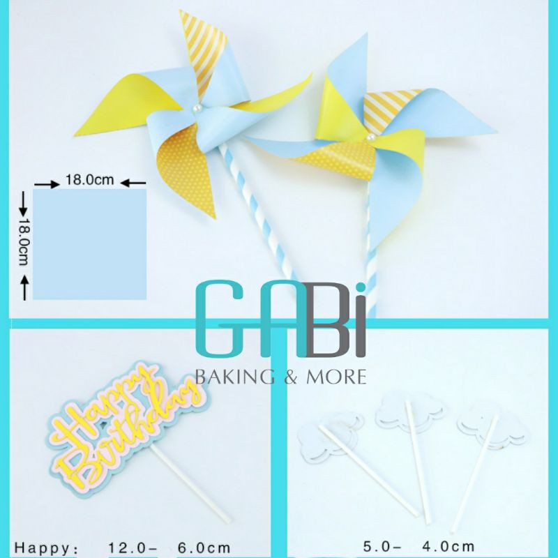 Set topper chong chóng giấy trang trí bánh