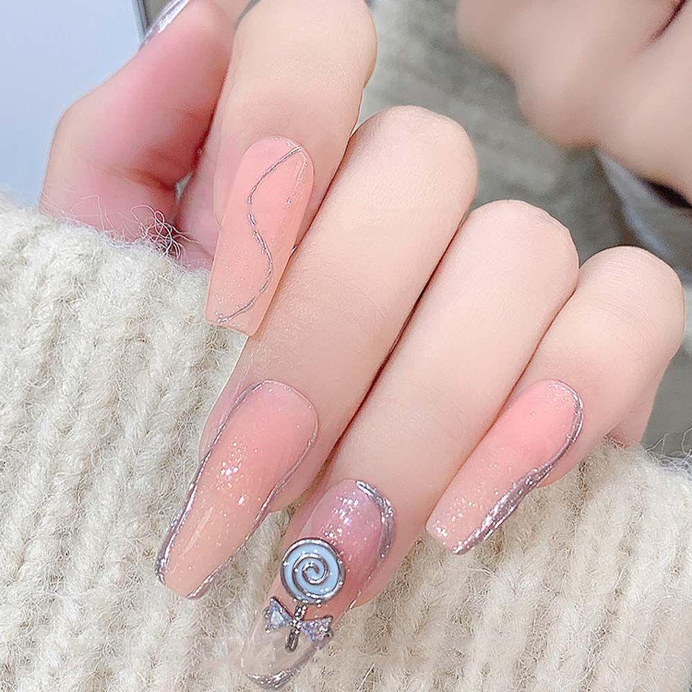 Móng Tay Giả Hình Kẹo Mút QQMALL|Phụ Kiện Trang Trí Móng Tay DIY Hình Kẹo Mút Lấp Lánh Sang Trọng