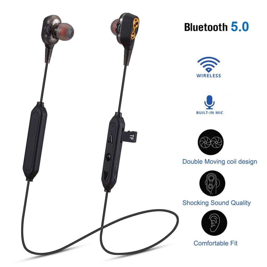 Wirless Bluetooth HIFI Heavy Bass Headphone Dual Dynamic Driver TF Card Earphone