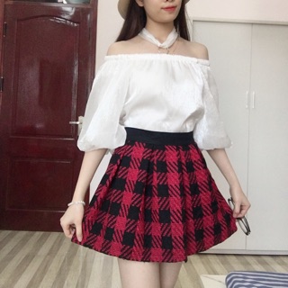 [pass] set áo chân váy kẻ caro mới 98%
