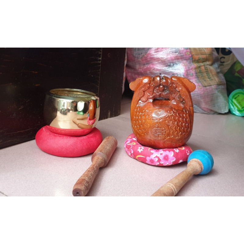 Chuông VN, mõ lõi mít đặc biệt tiếng êm dùi bọc cao su đk 9cm, 10cm