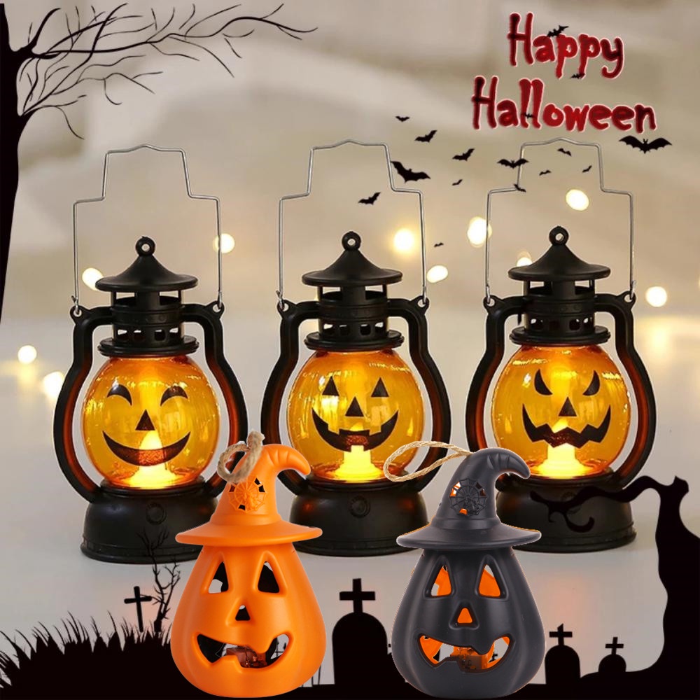 Lồng Đèn LED Điện Tử Hình Bí Ngô Trang Trí Halloween