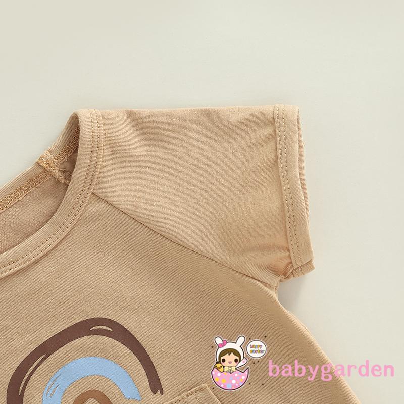 Áo Liền Quần Ngắn Tay Cổ Tròn In Hình Cầu Vồng Cho Bé Trai 0-18 Tháng Tuổi One