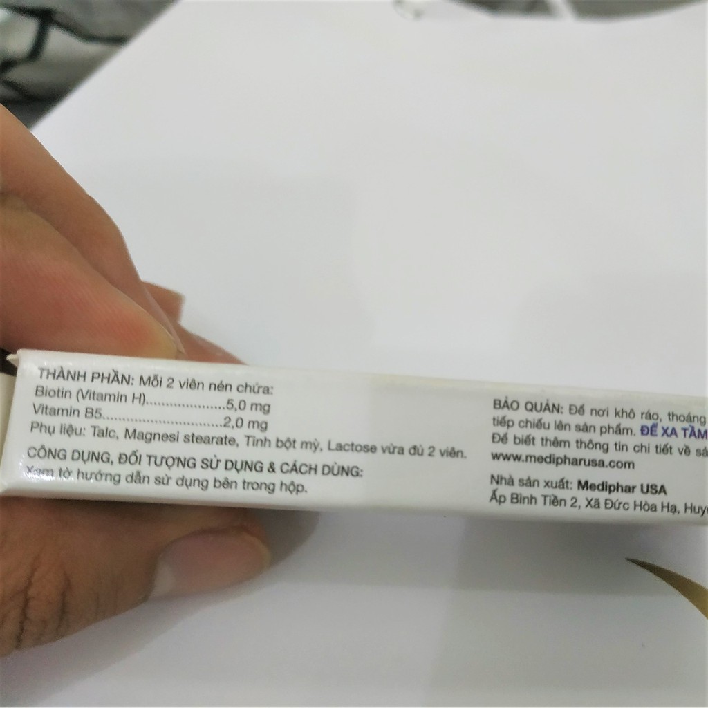 Biotin 5 mg 2 trong 1 - Kết vợp giữa Biotin và Vitamin B5 - Hộp 20 viên - Giúp đẹp da, khỏe tóc móng - Pharmacy TH Store | Thế Giới Skin Care