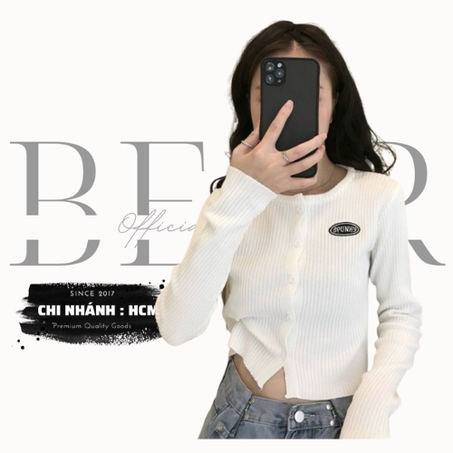 Áo tay dài nữ có nút thun gân IN LOGO | Áo kiểu nữ đẹp By bear.story