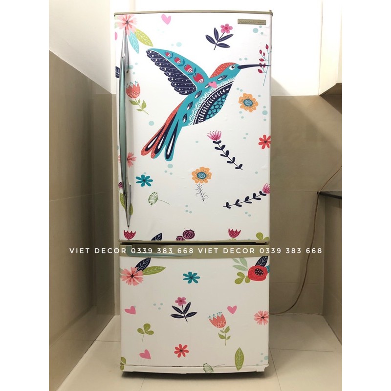 Miếng dán Tủ lạnh Mẫu Chim Hoa Văn - Chống thấm nước - Decal dán Tủ lạnh nhiều Kích cỡ - Màu sắc Đẹp - Viet Decor