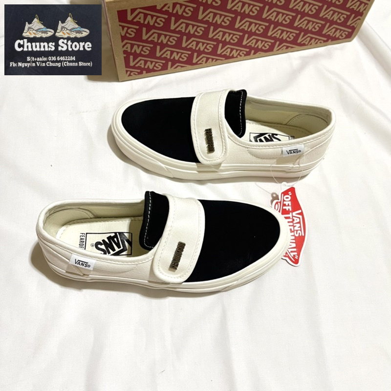 Giày Vans fear of god slipon trắng đen sc, giày Van fog lười âm dương cao cấp
