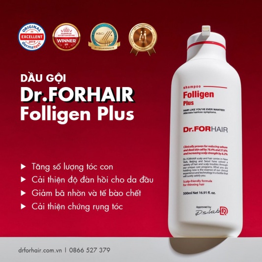 Combo dầu gội đầu ngăn ngừa rụng tóc, giảm dầu Dr.FORHAIR Folligen Plus Shampoo 500ml x Sea Salt Scaler 300g