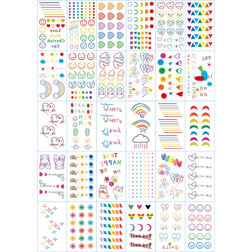 Set 30 Hình Xăm Dán Chống Thấm Nước Họa Tiết Hoạt Hình Phong Cách Hàn Quốc