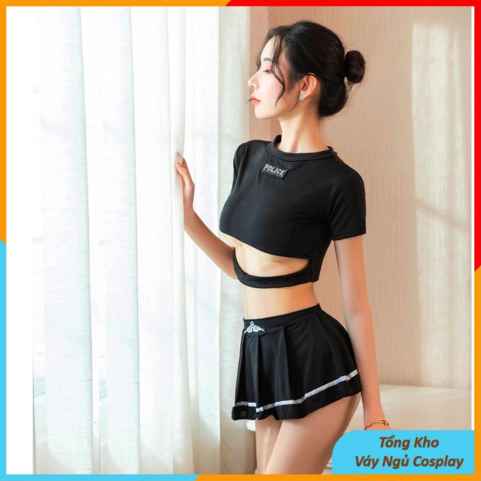 Cosplay Cảnh Sát Sexy - Đồng Phục Tiếp Viên  Bộ Đồ Ngủ Cosplay Police Đen - Ivyshop | BigBuy360 - bigbuy360.vn