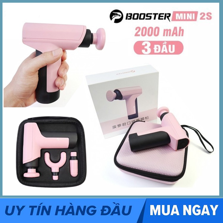 Súng mát xa cầm tay mini Booster 2S, Công suất 45W, 3 đầu 4 tốc độ làm thư giãn cơ bắp