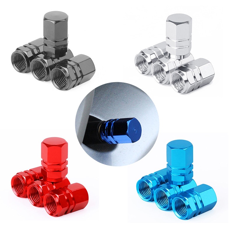 Bộ 4 Nắp Van Khí Bánh Xe Hình Lục Giác Bằng Hợp Kim Nhôm Ốp