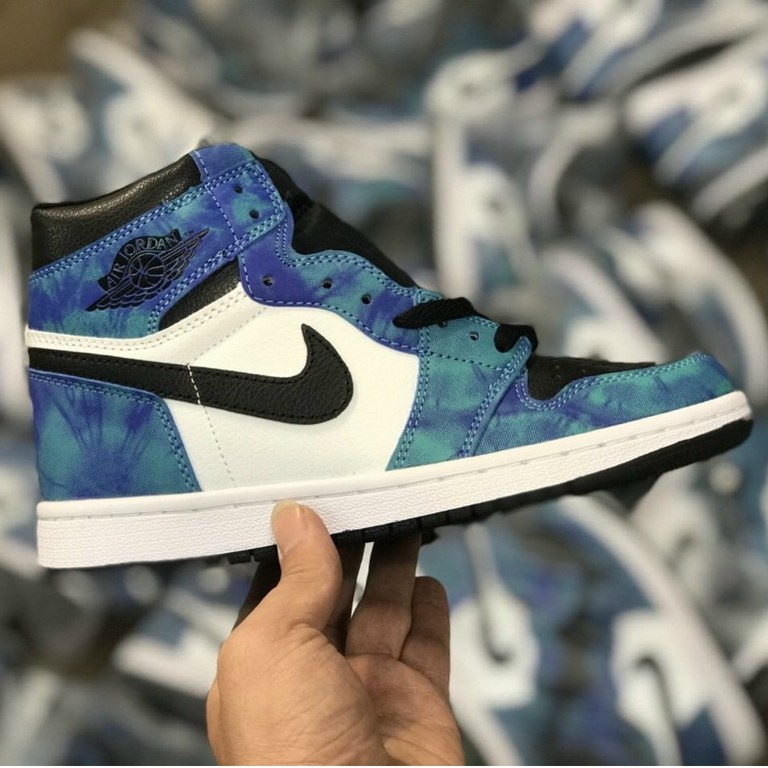 Giày JD1 Tie Dye cổ cao ❤️Full Box+Bill❤️ Giày thể thao Air Jordan xanh loang cao cổ nam nữ