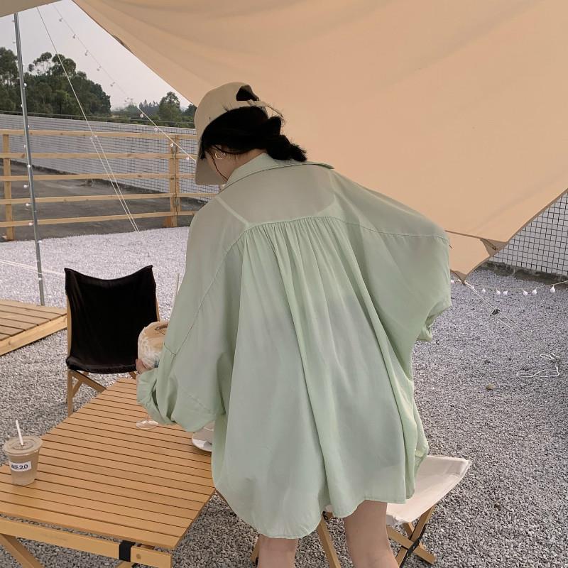 Áo Sơ Mi Vải Lụa Lạnh Mỏng Tay Dài Dáng Rộng Chống Nắng Thời Trang Mùa Hè Cho Nữ
