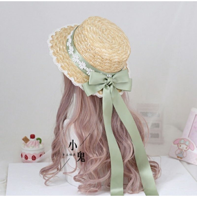 Mũ Cói Đính Nơ Viền Ren Phong Cách Lolita
