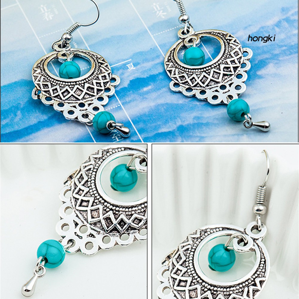 Bông Tai Móc Đính Đá Ngọc Lam Phong Cách Boho Thời Trang Cho Nữ