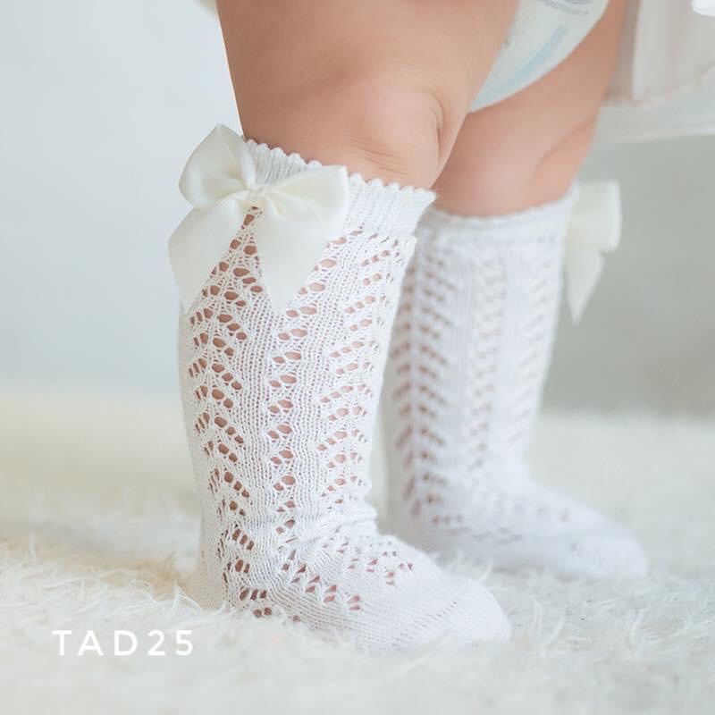 Tất lưới đùi trắng đính nơ cho bé 0-3 tuổi - TAD25