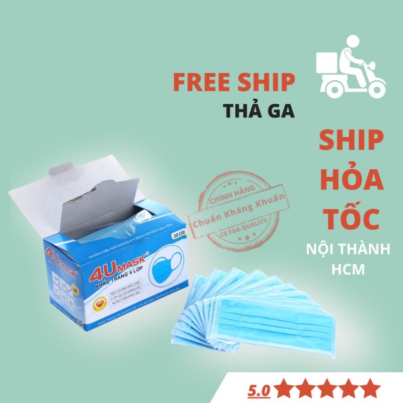 Khẩu trang y tế 4 lớp 4U MASK chống bụi kháng khuẩn 10c và 50c - NinaGen