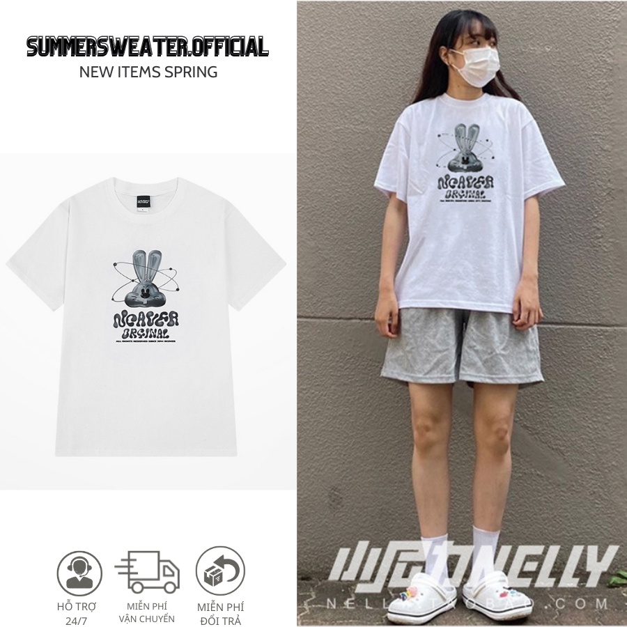 Áo thun nam nữ unisex tay lỡ SM01, áo phông tay lỡ unisex form rộng In Hình Thỏ Ngaver