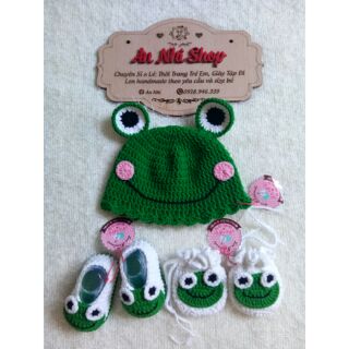 Set 3 món Giày nón ếch len móc cho bé gái