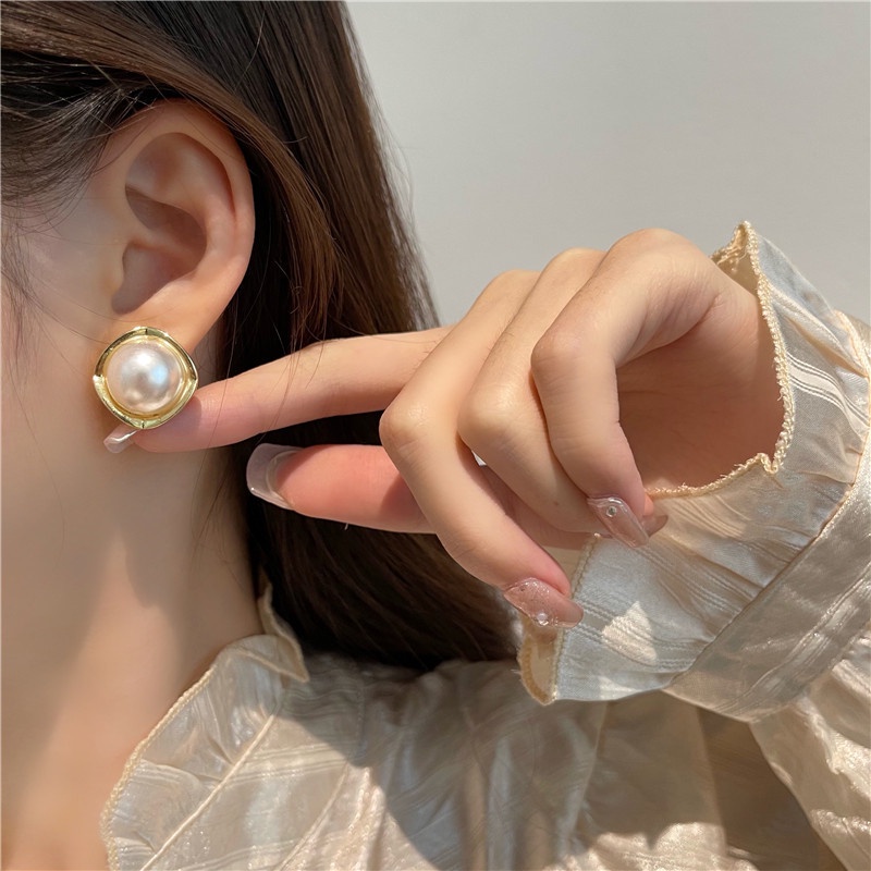 Bông Tai Mạ Bạc 925 Hình Vuông Đính Ngọc Trai Đơn Giản Phong Cách Hàn Quốc