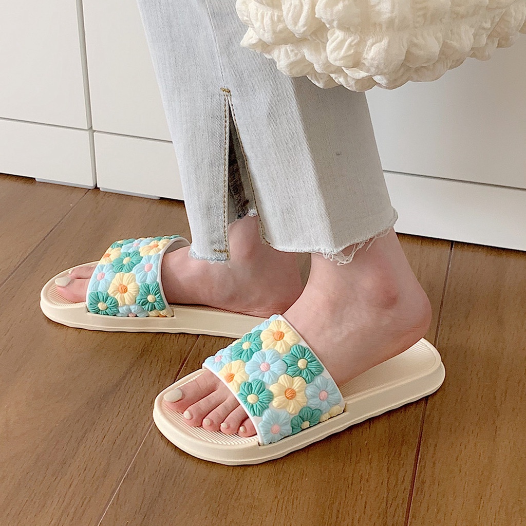 Dép nữ hoa trắng xanh cute chống trượt