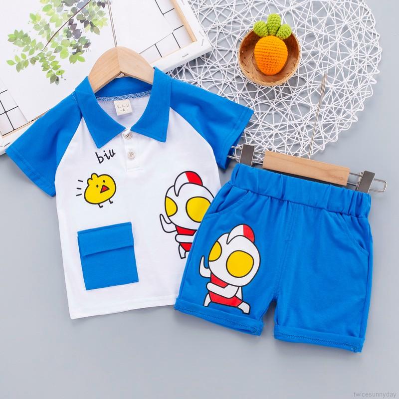 Set áo thun ngắn tay cổ tròn và quần ngắn lưng thun thời trang dành cho bé trai